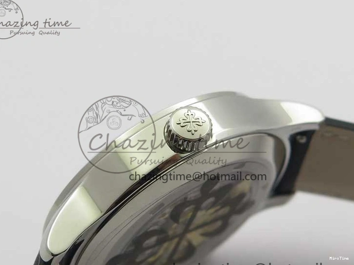 MIROTIME 0404 Practical Calatrava 5524 Pilot Travel Time SS GRF Blue Dial on Black Leather Strap A324 V 7107